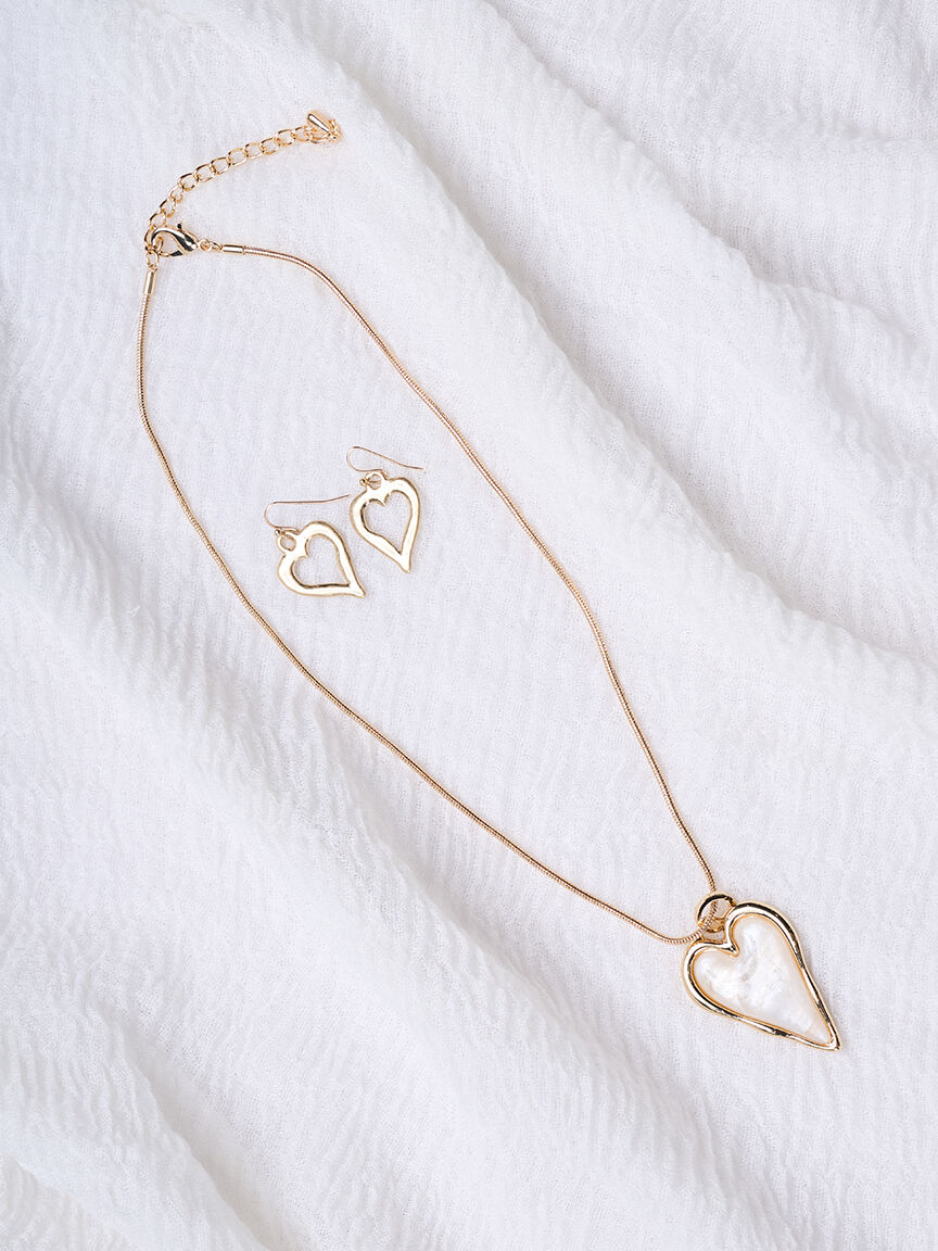 Gold Plated Necklace and Earring Set with Resin Heart Pendant 