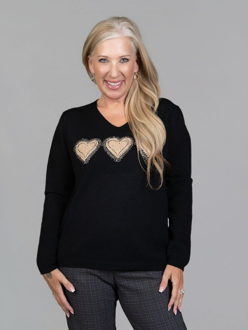 Heart Detail V-Neck Sweater