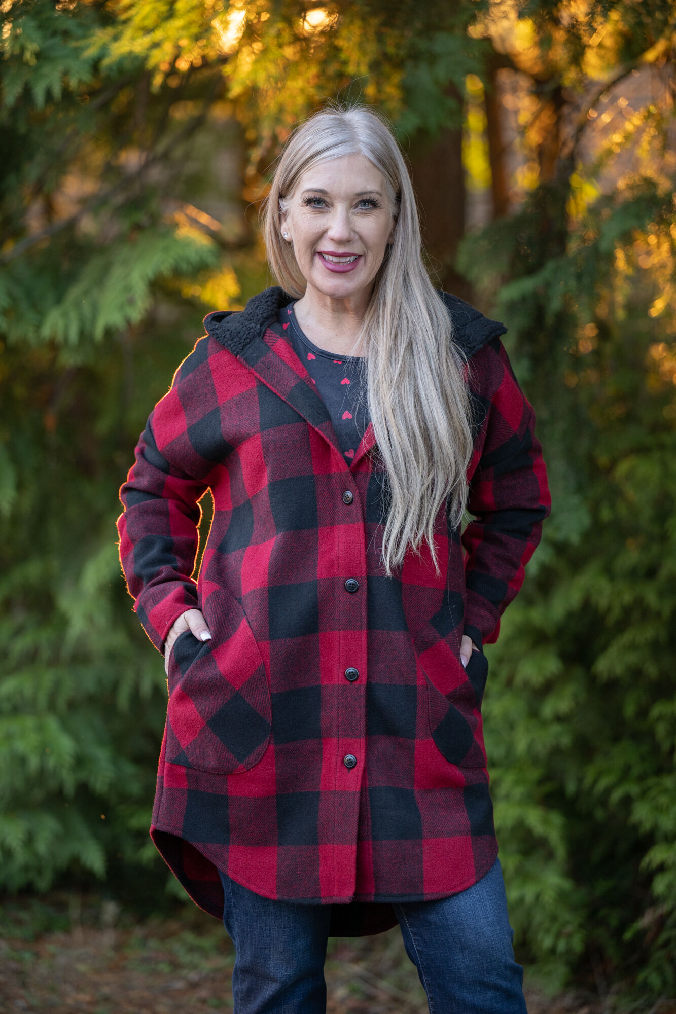 Red Plaid Hooded Shacket Image 1