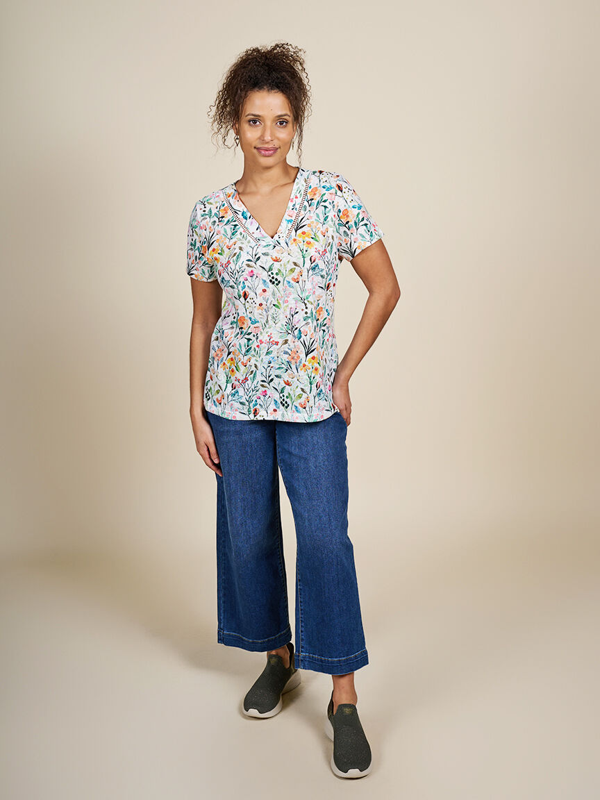 Short Sleeve Top with Ladder Stitching  Image 1