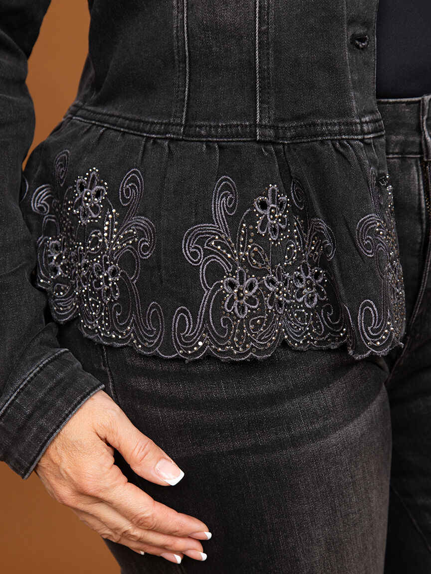 Denim Peplum Jacket with Bling Image 5
