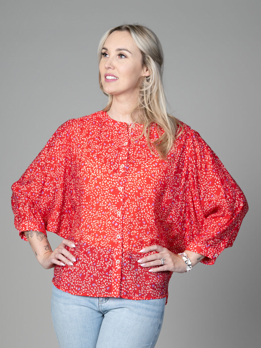 3/4 Dolman Sleeve Button Blouse