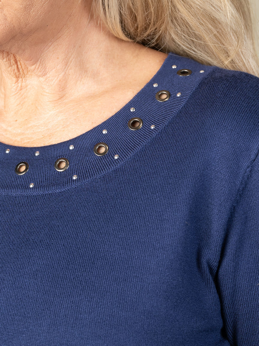 3/4 Sleeve Sweater With Grommet Details 