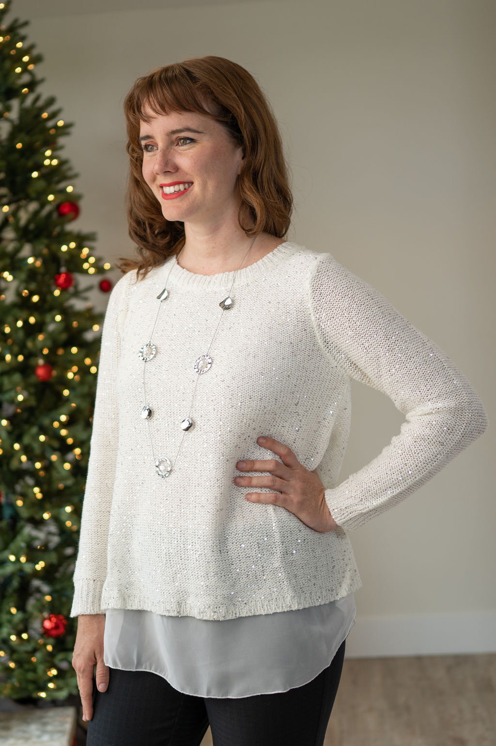 Sparkly Sequin Chiffon Sweater Image 1