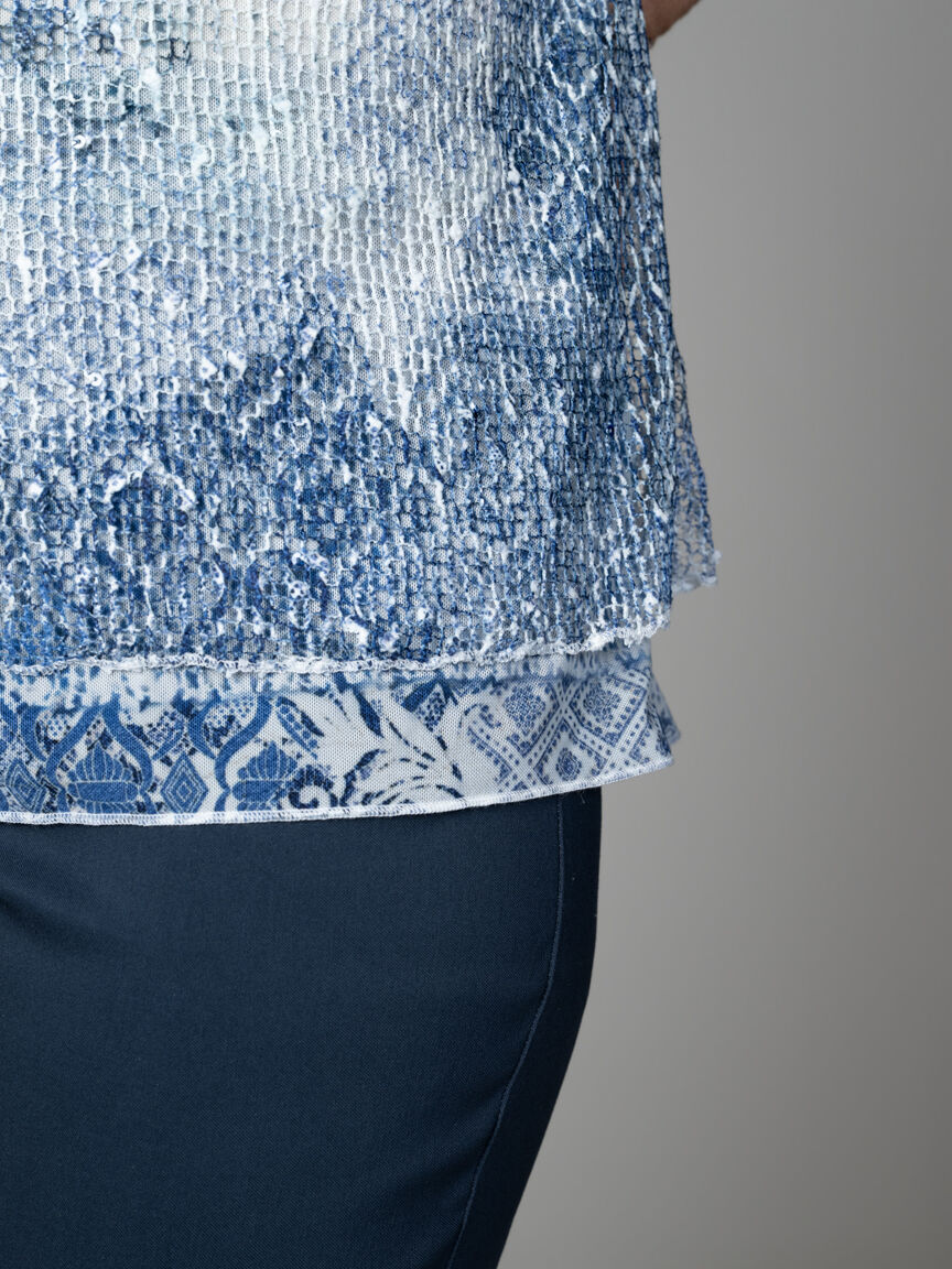 Short Sleeve Mesh Overlay Top