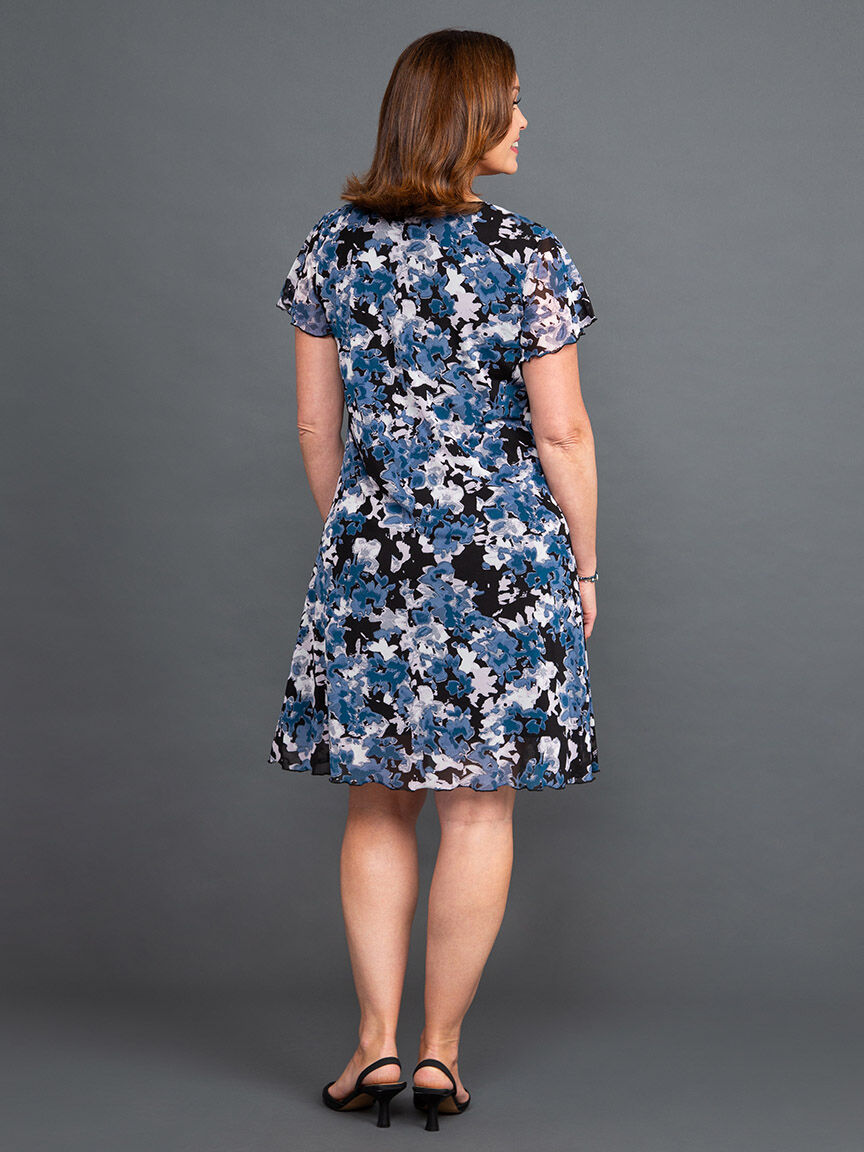 Flutter Sleeve Knee Length Mesh Dress Image 3