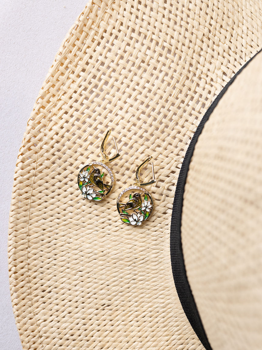 Sparkling Bird-in-Bloom Earrings