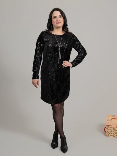 Lined Long Sleeve Knee Length Sequin Dress | Tribal | Suzanne's Lined Long Sleeve Knee Length Sequin Dress | Tribal | Suzanne's
