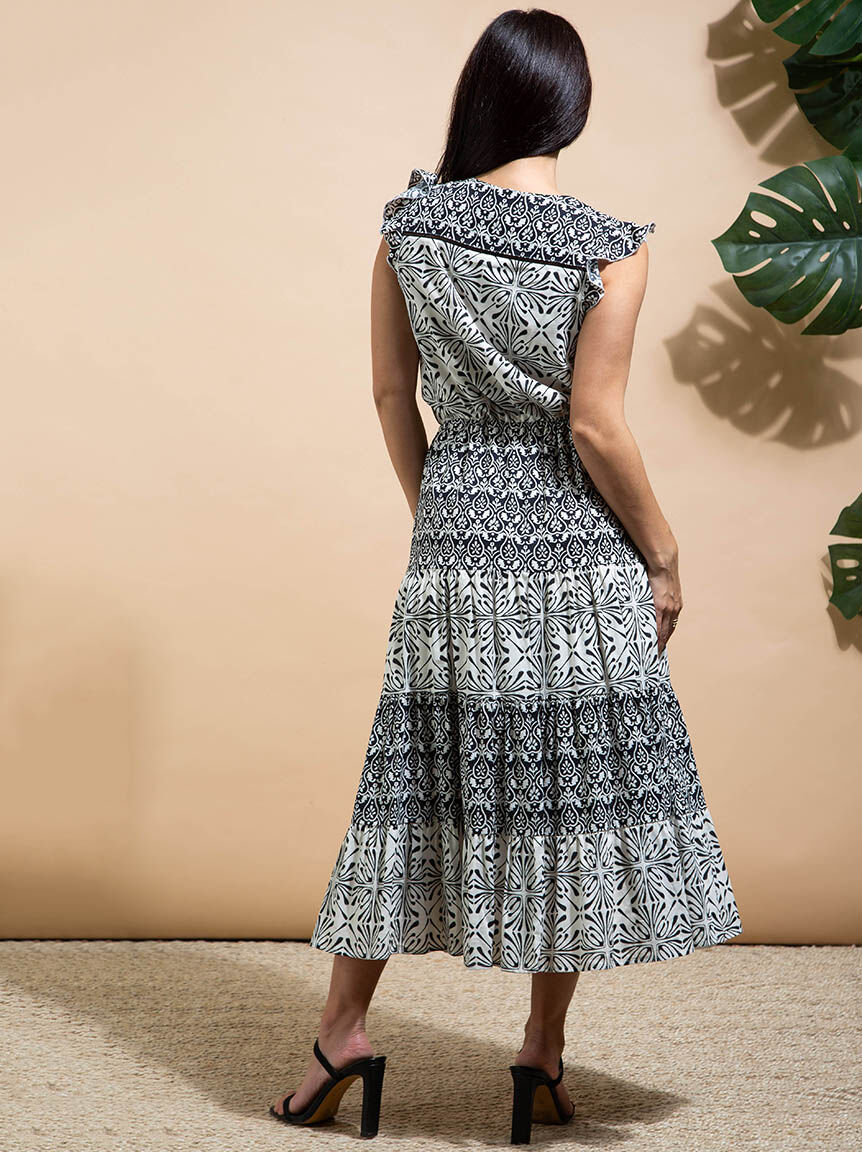 Printed Maxi Dress w/ Drawcord Waist Image 3