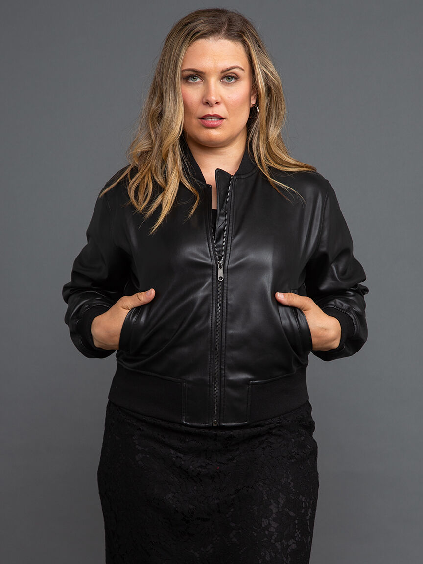 Vegan Leather Bomber Jacket Image 2