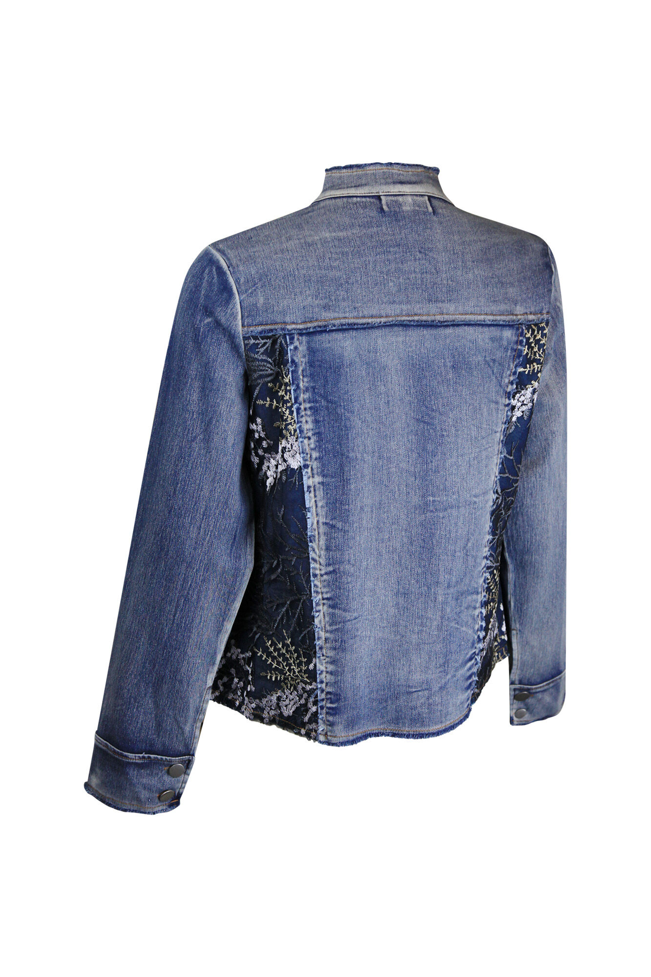 Denim Jacket with Mesh and Floral Embroidery Image 2