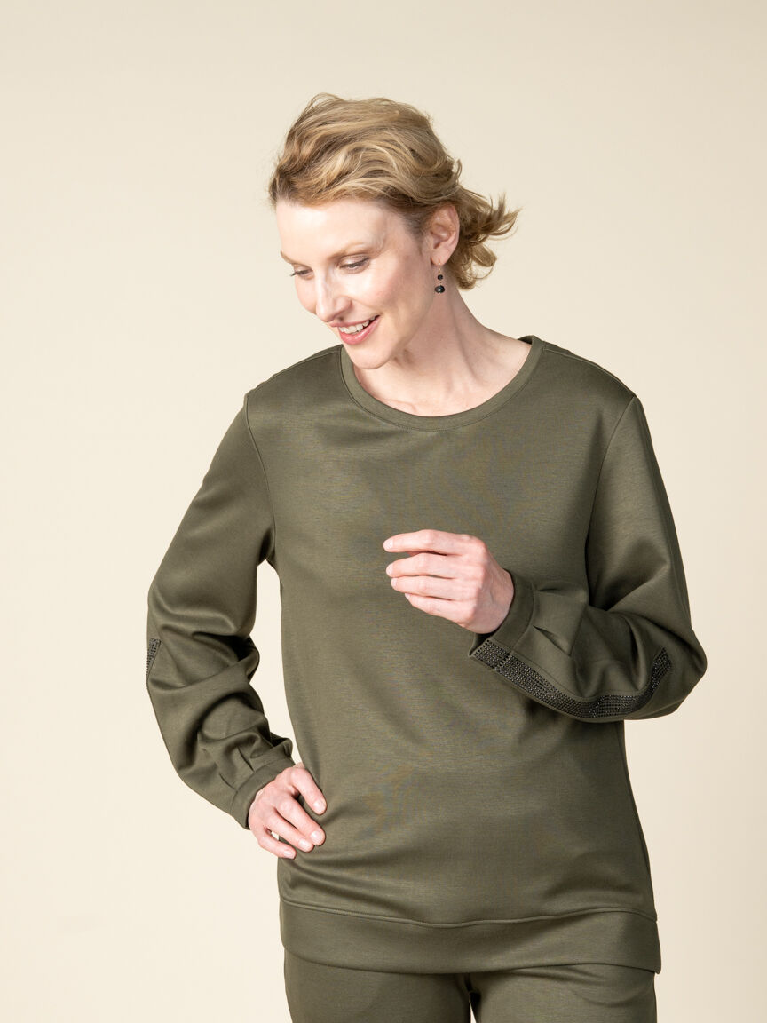 Long Sleeve Crew Neck Sweater with Embellishments