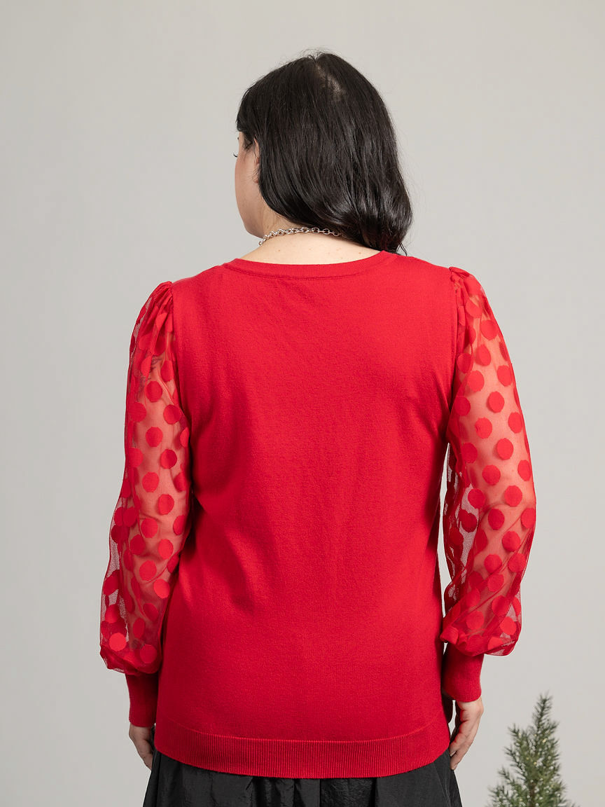 V-Neck Sweater With Sheer Arms