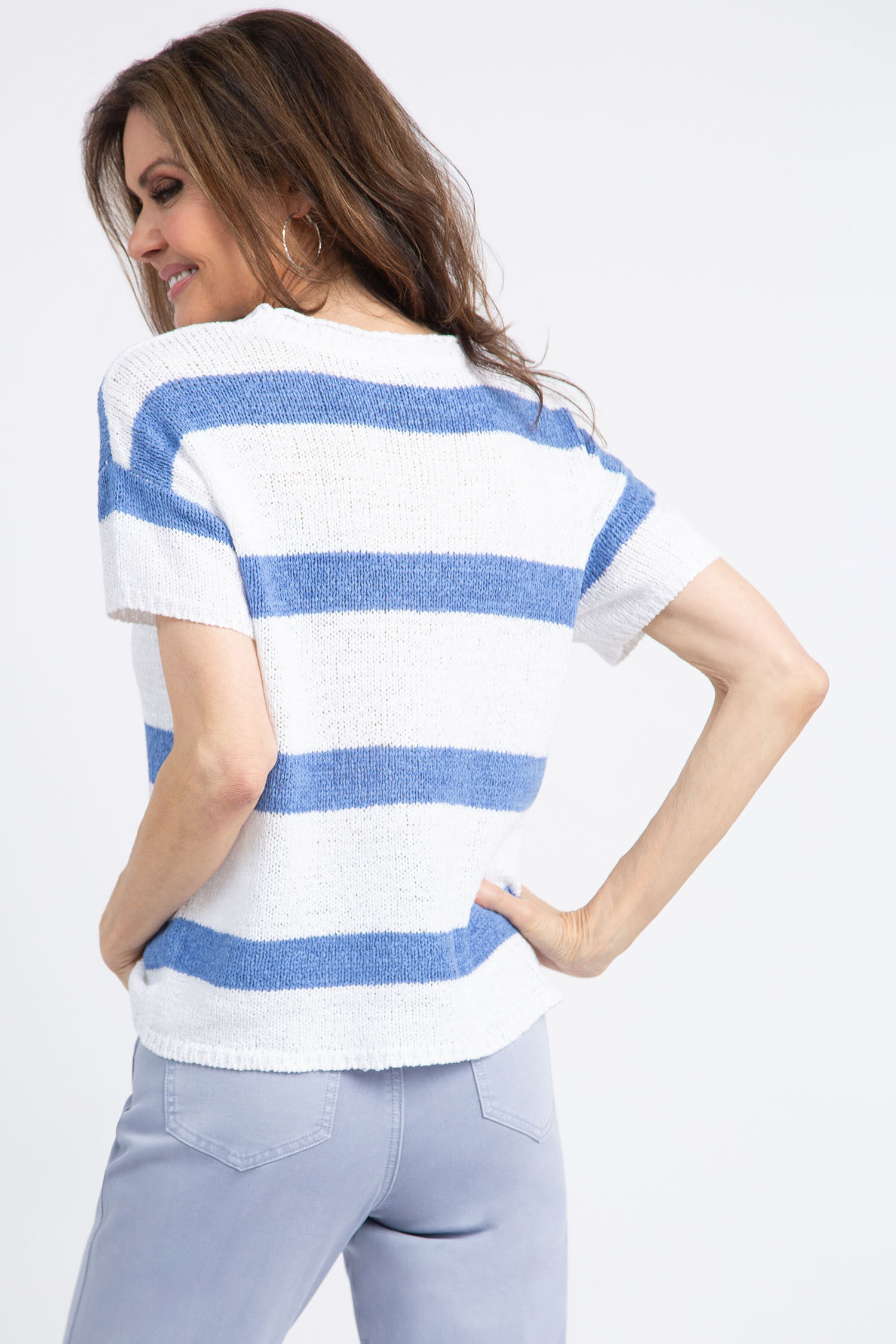 Striped Short Sleeve Knit Sweater Image 4