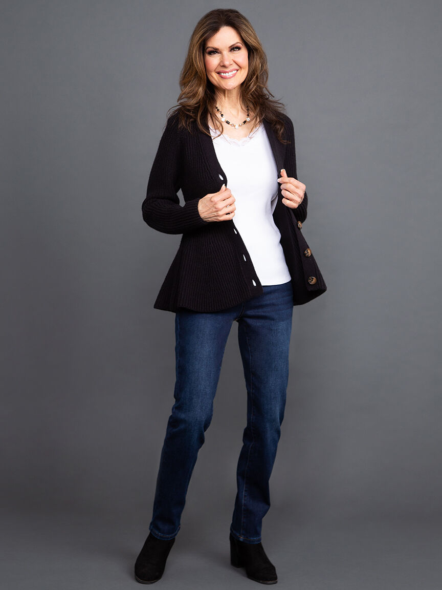 V-Neck Cardigan w/ Peplum Hem Image 6