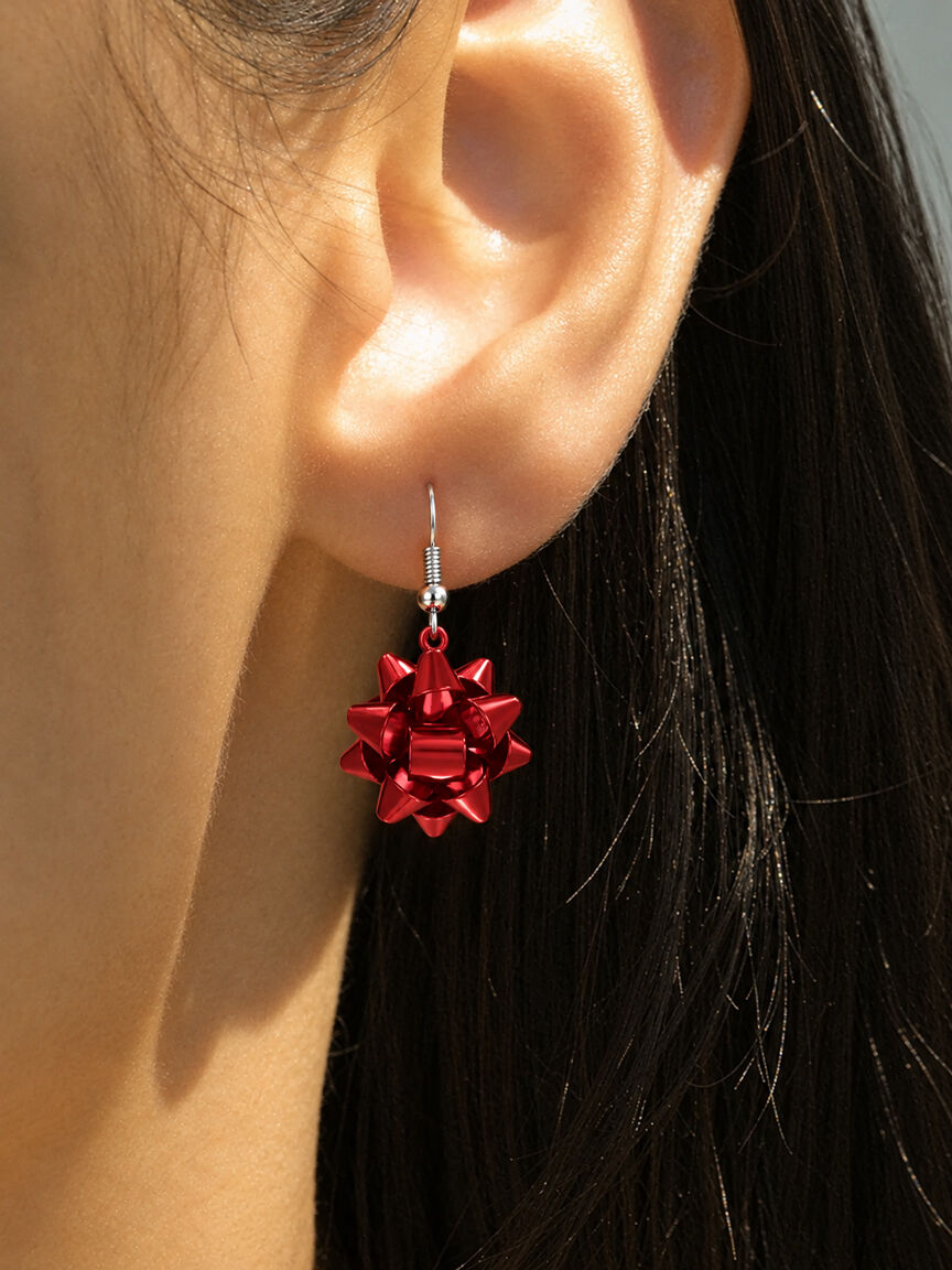 Red Gift Bow Earrings