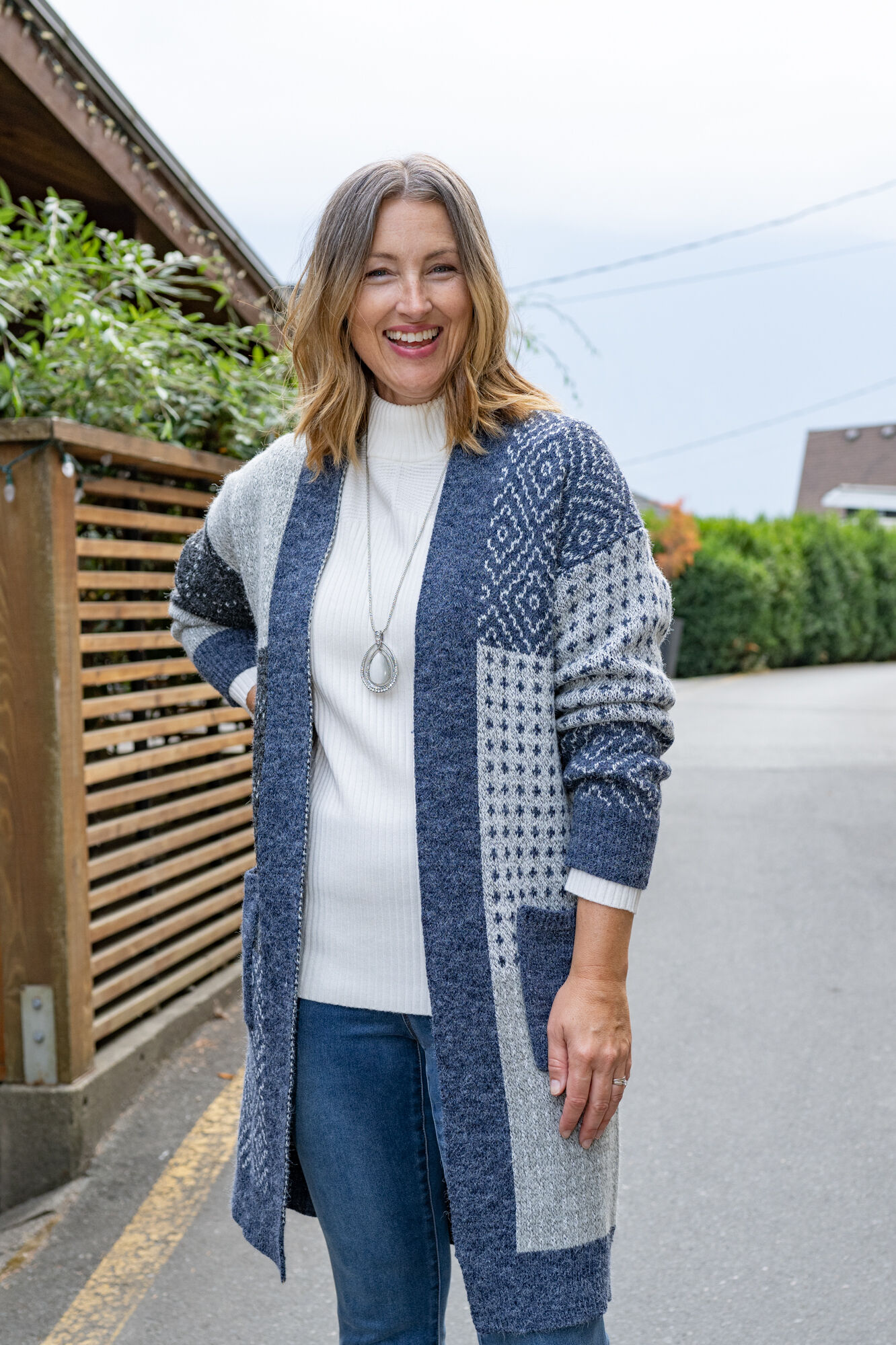 Blue Grey Patchwork Maxi Cardigan Image 1