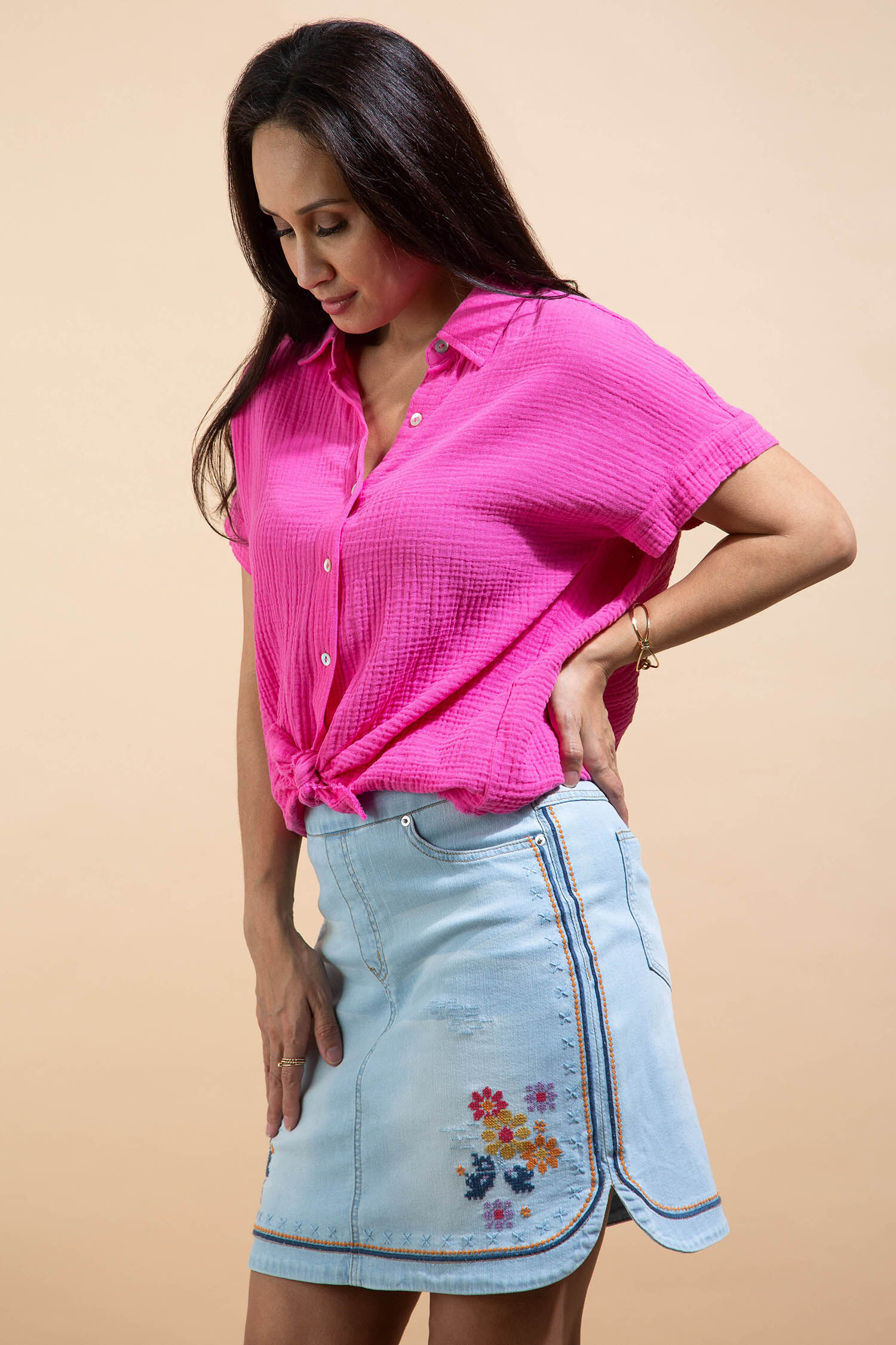 Short Sleeve Cotton Gauze Button-Up Shirt Image 3