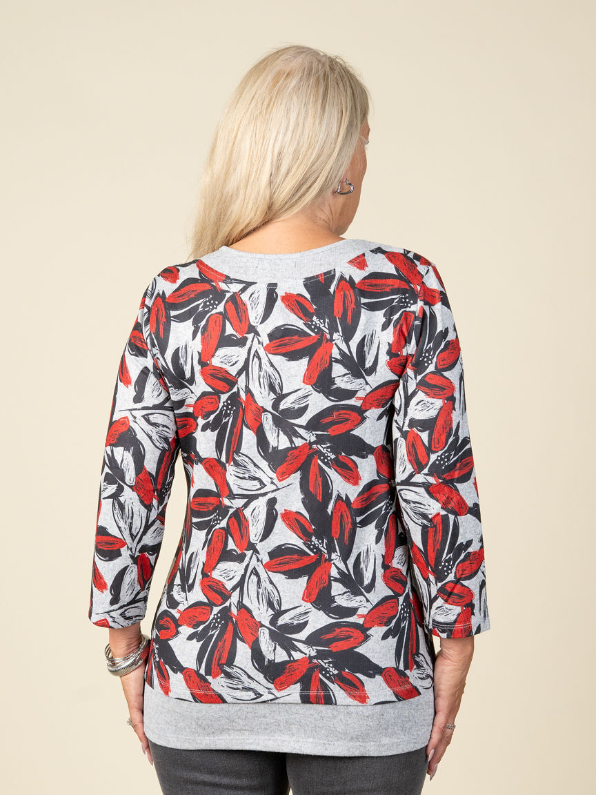 3/4 Length Sleeve Top with Two Tone Print