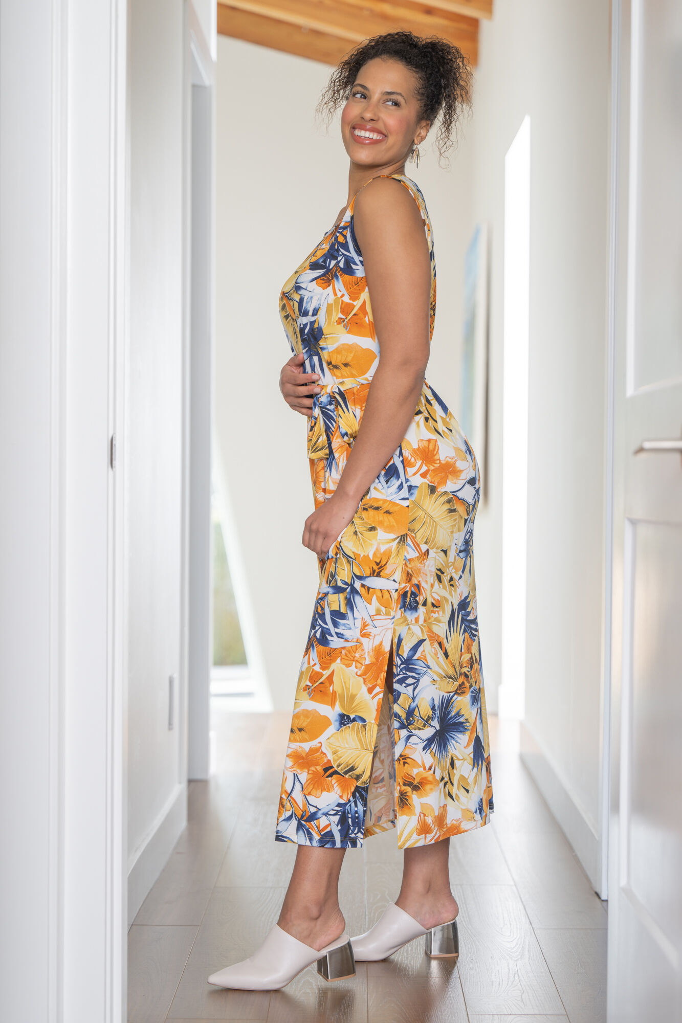 Belted Tropical Maxi Dress Image 2