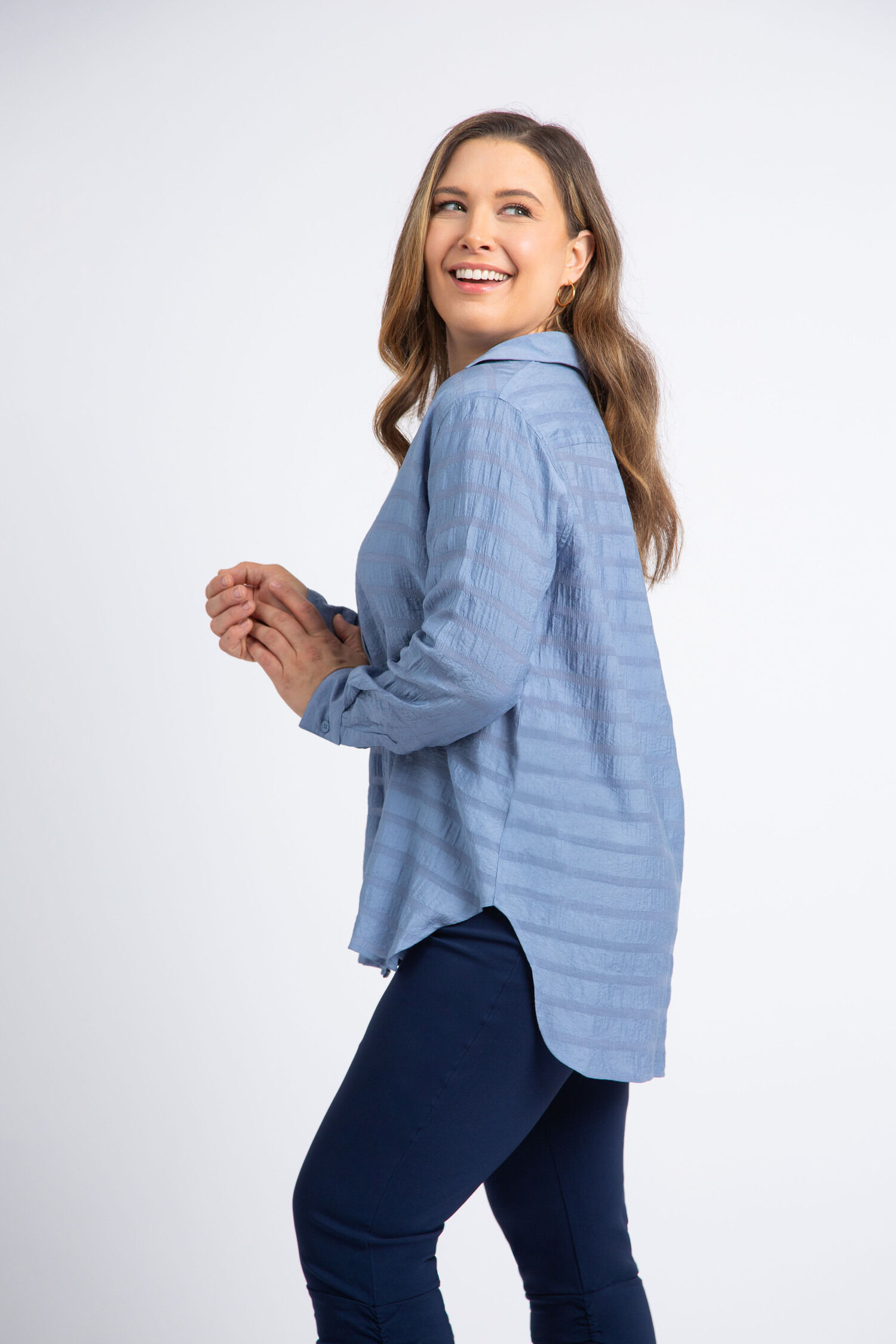 Long Sleeve Invisible Stripe Blouse Image 2