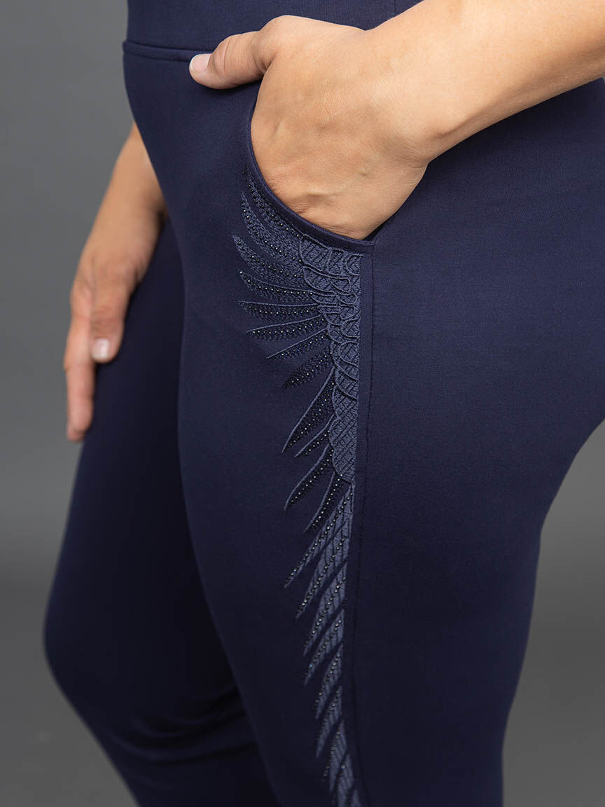 Pull On Pant with Bling  Border Print  Image 4