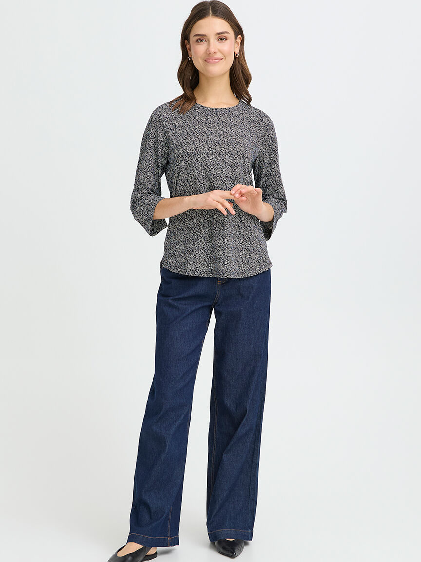 Mid Sleeve Crew Neck Top