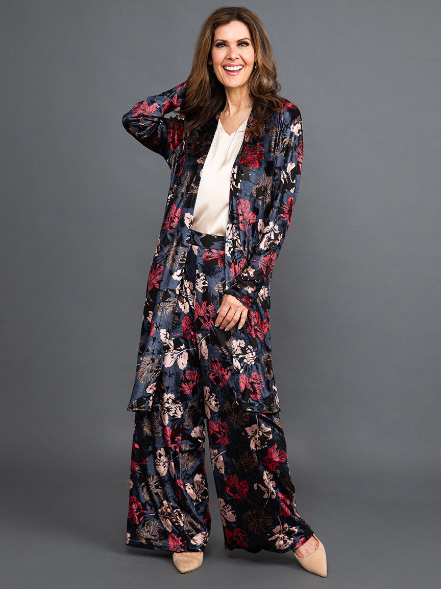 Burnout Floral Velour Longline Cardigan