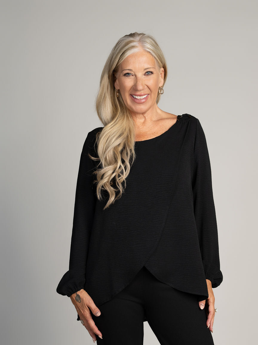 Flowy Long Sleeve Top With Front Split