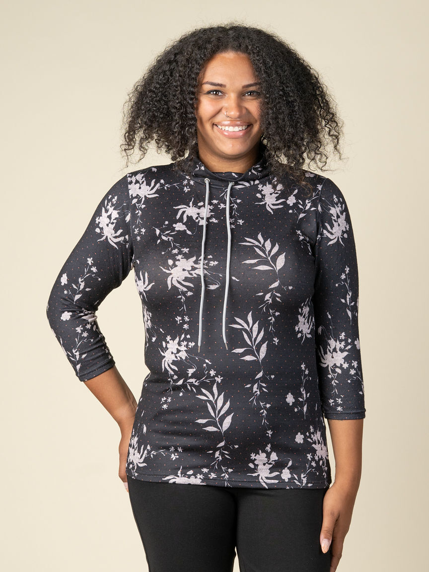 3/4 Length Sleeve Top w/ Drawstring Neck