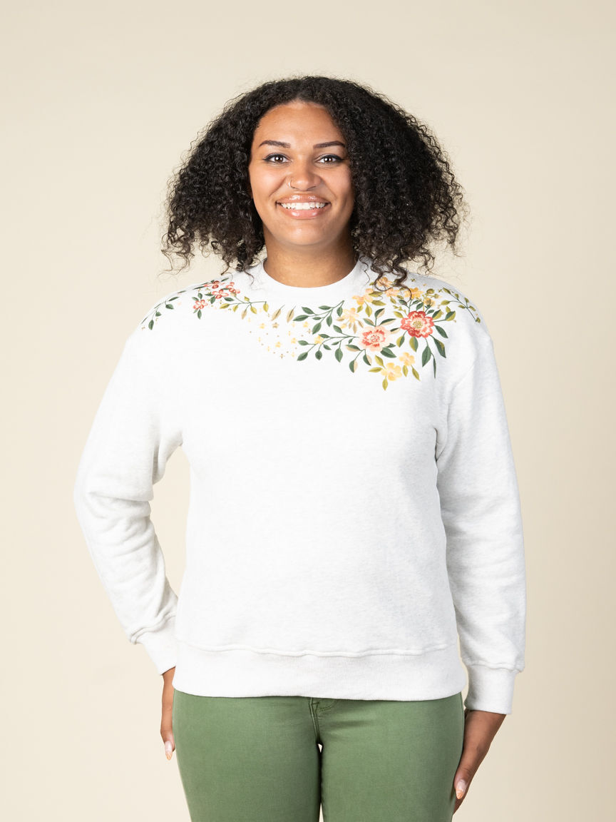 Long Sleeve Floral Embroidered Sweatshirt