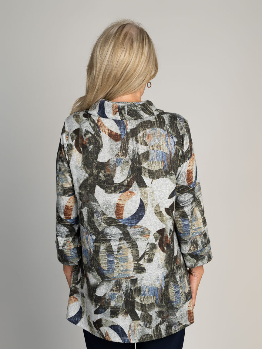 3/4 Sleeve Tulip Hem Cowl Neck Top