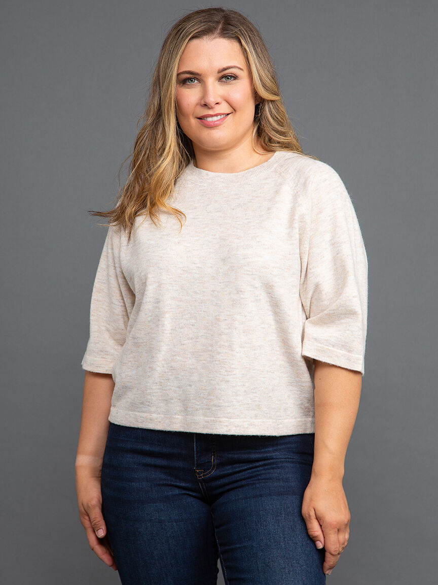 &frac34; Sleeve Ribbed Collar Sweater