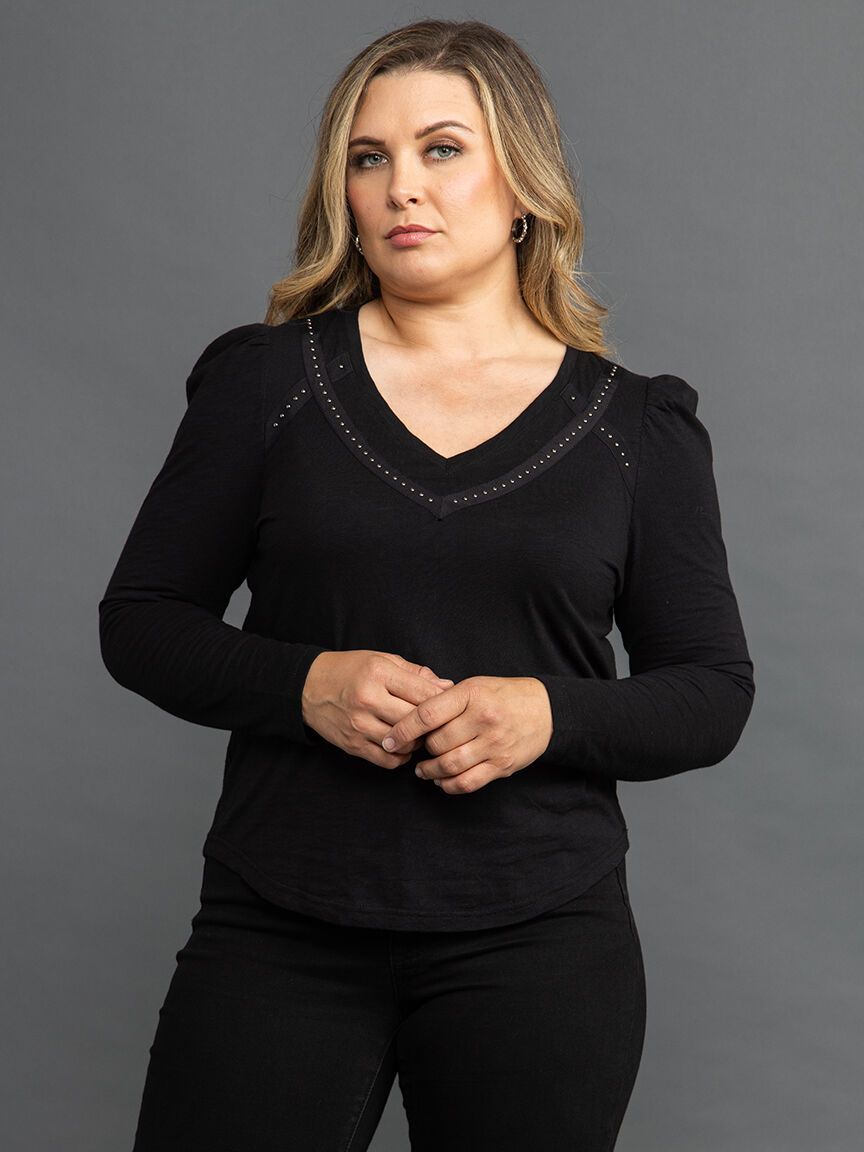 Studded Trim V-Neck Top  Image 2