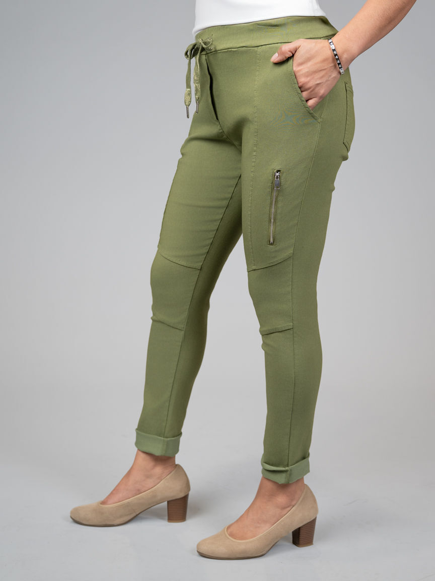 Straight Leg Pull-On Pants With Lurex Drawstrings