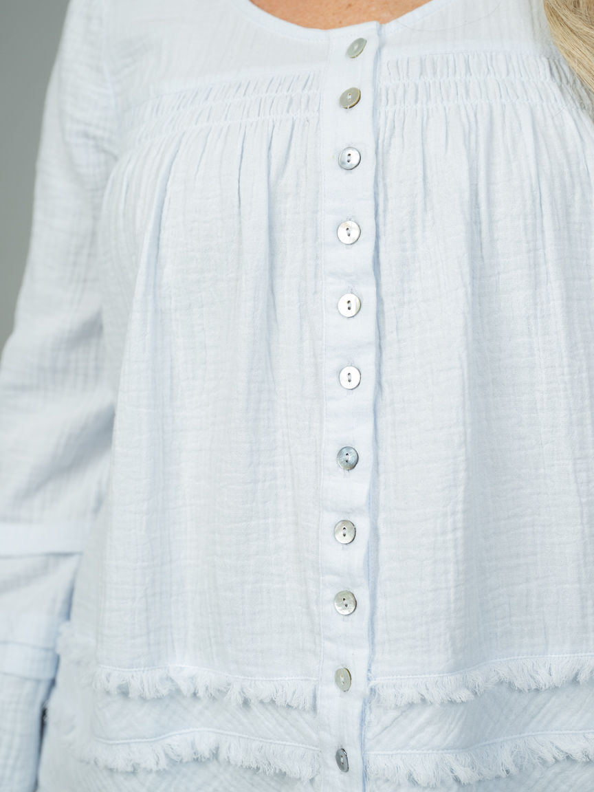 Raw-Edge Tiered A-Line Blouse