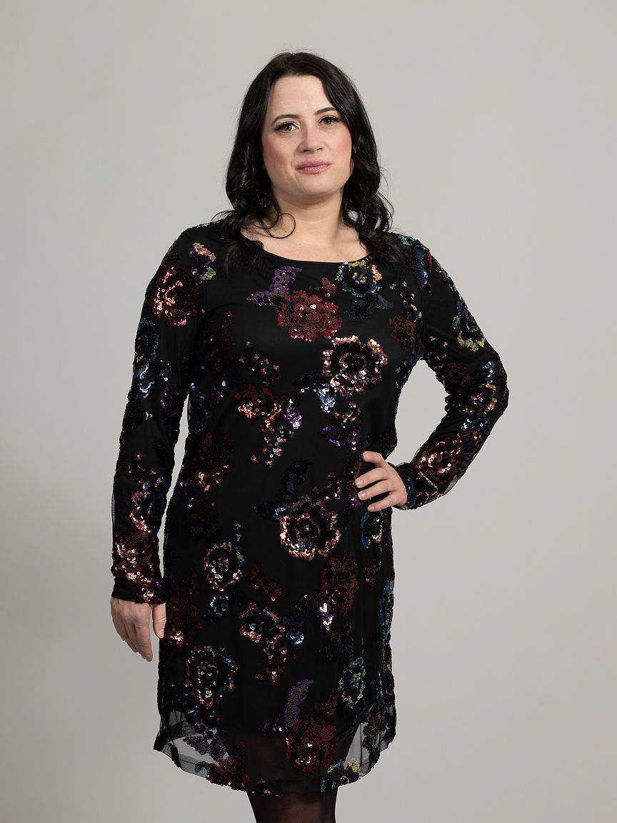 Long Sleeve Sequin Knee Length Dress