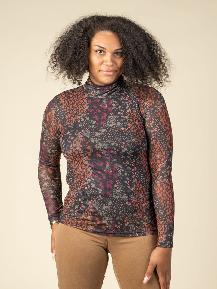 Mesh Turtle Neck Top with Lining Image 2