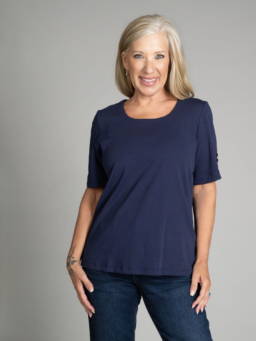 Round Neckline Short Sleeve Top Image 2