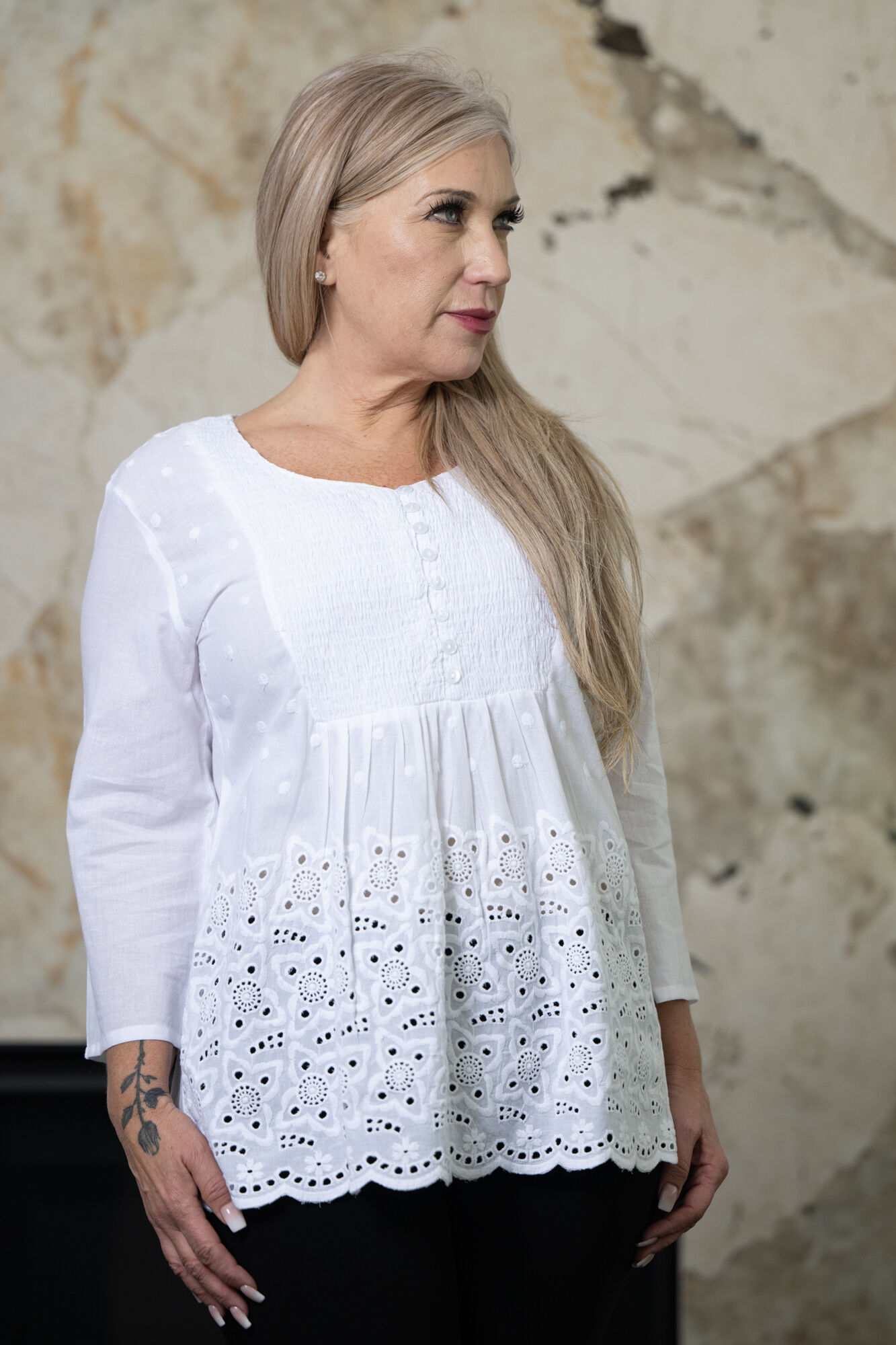 Crochet Eyelet White Top Image 1