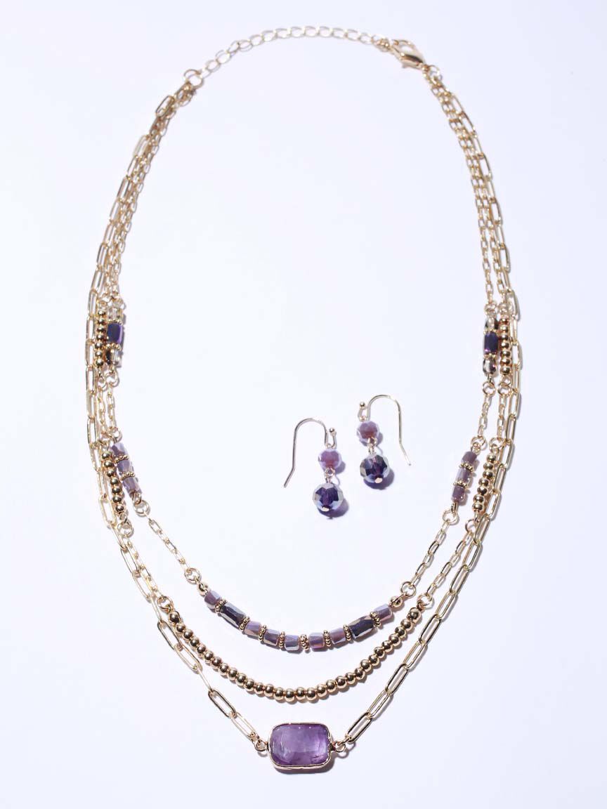 Necklace and Earring Set Short Layered Stone  Image 1