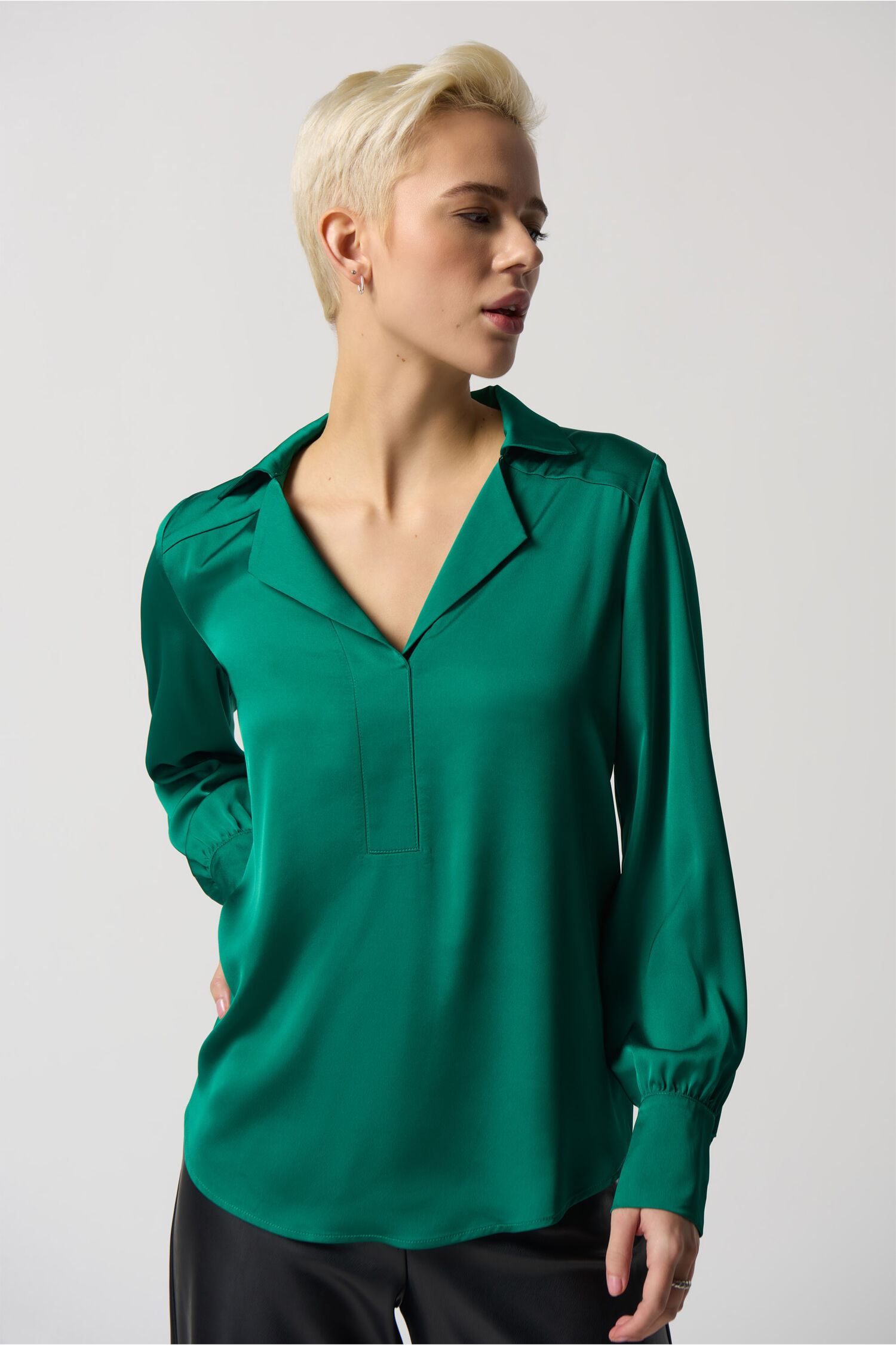Notched Collar Satin Blouse Image 4