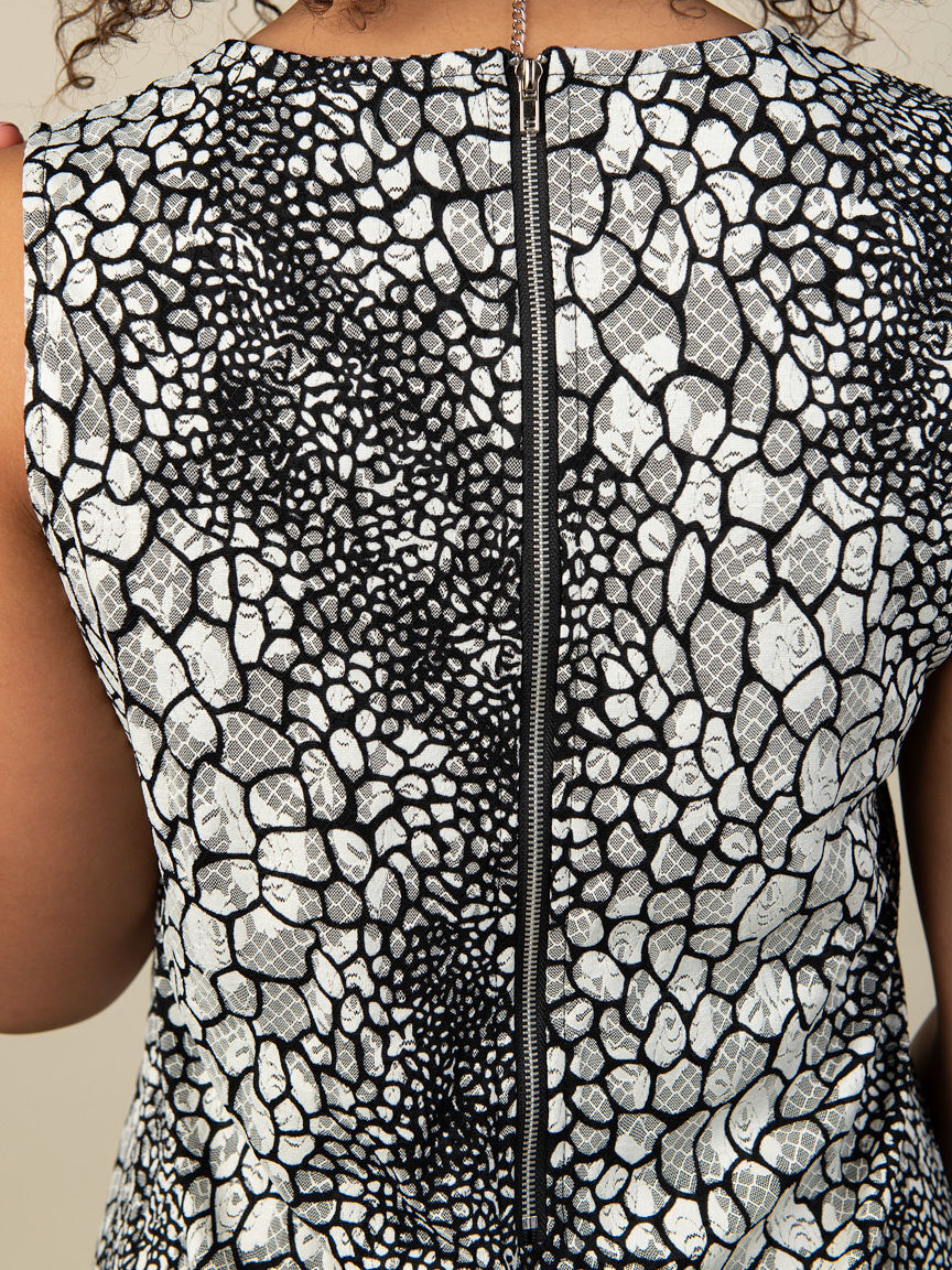 Sleeveless Knee Length Dress with Mesh Overlay Image 5