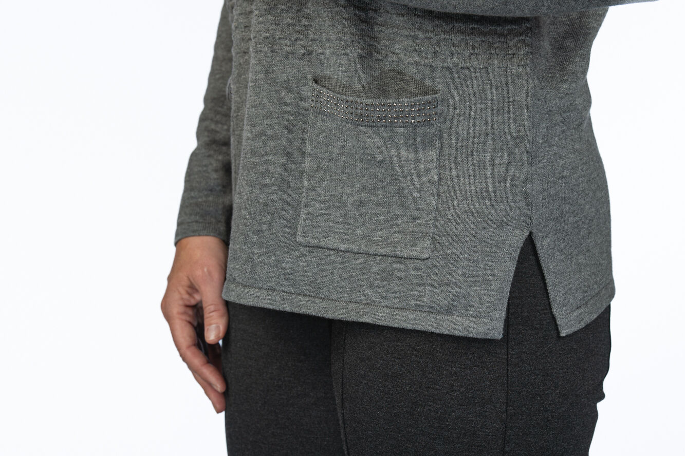 Silver Rhinestone Pocket Sweater Image 3