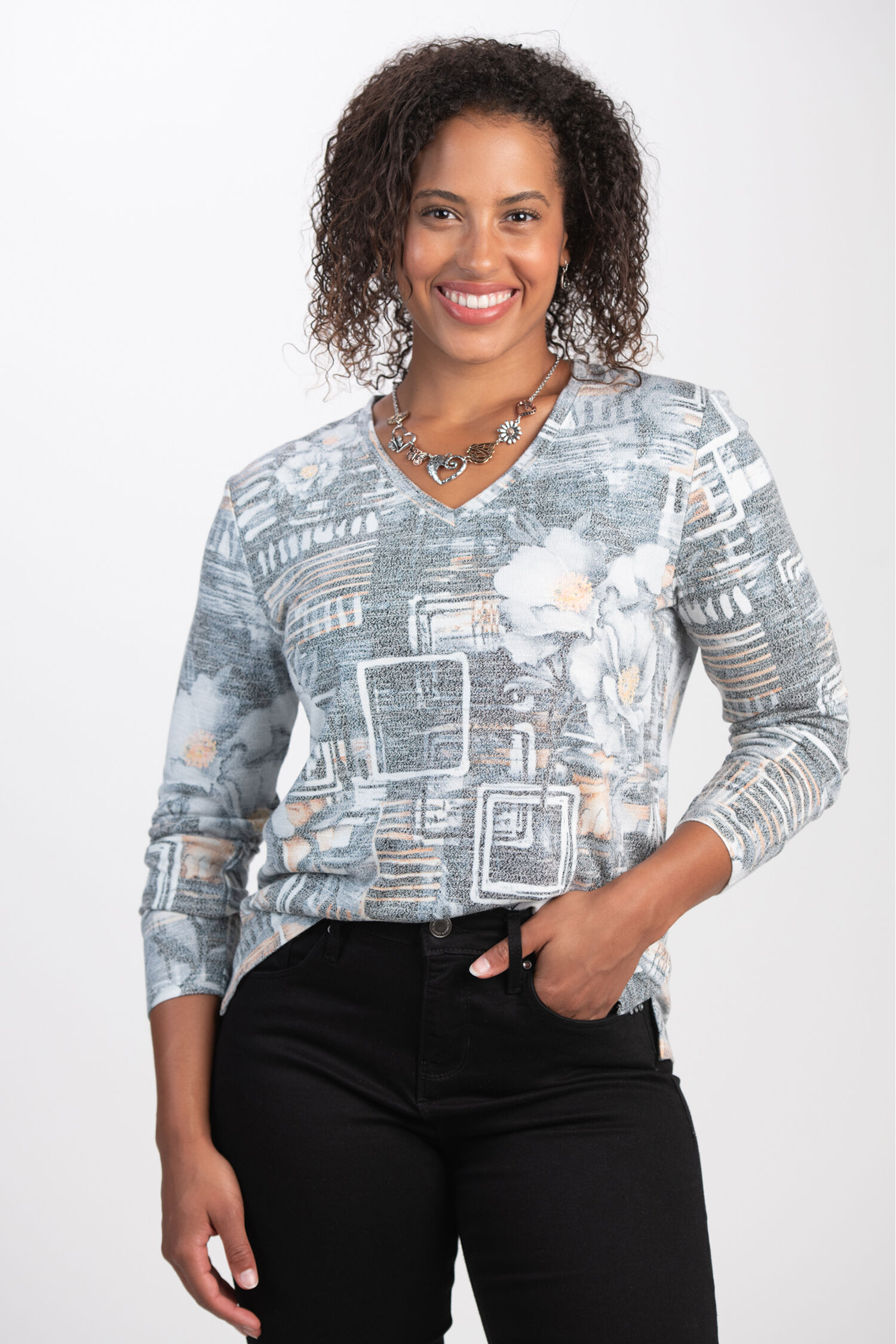 Long Sleeve Floral V-Neck Top  Image 3