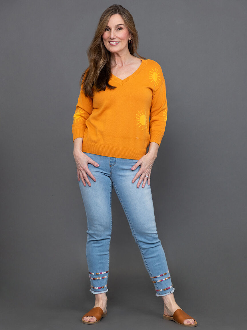 3/4 Sleeve V-neck Sweater