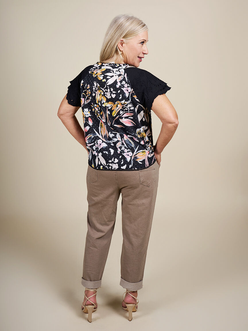 Poplin Eyelet Flutter Sleeve Blouse 