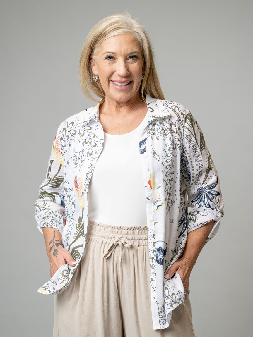 3/4 Sleeve Button Up Top