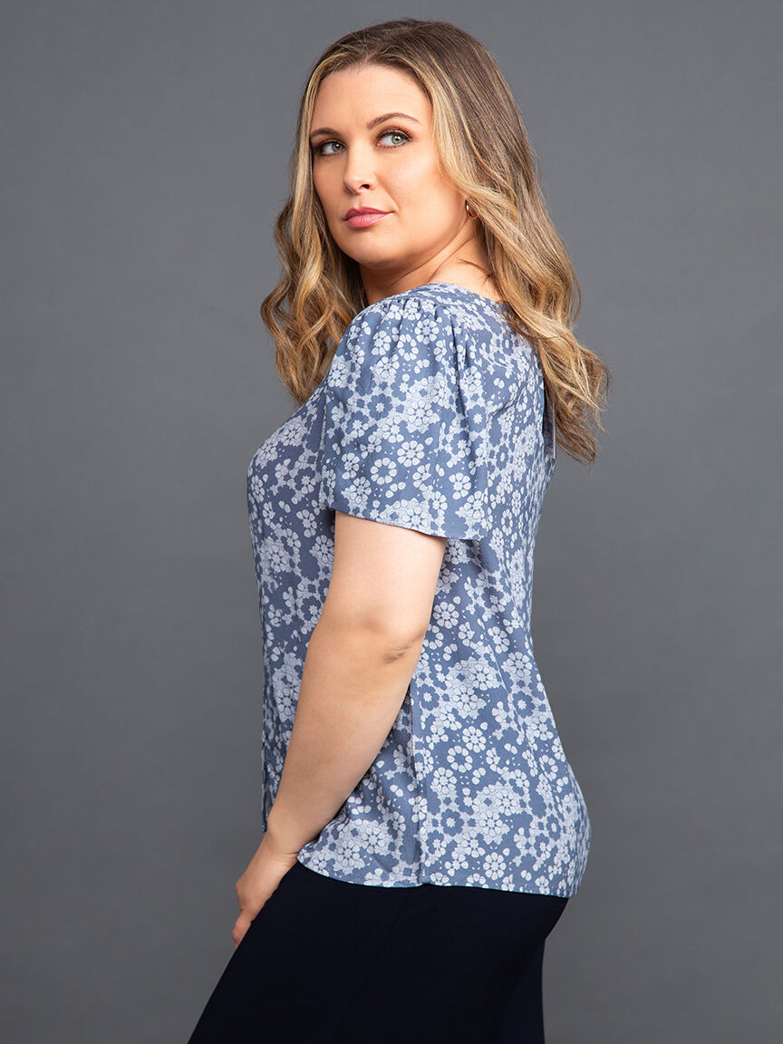 Short Sleeve Button Down Floral Blouse Image 3