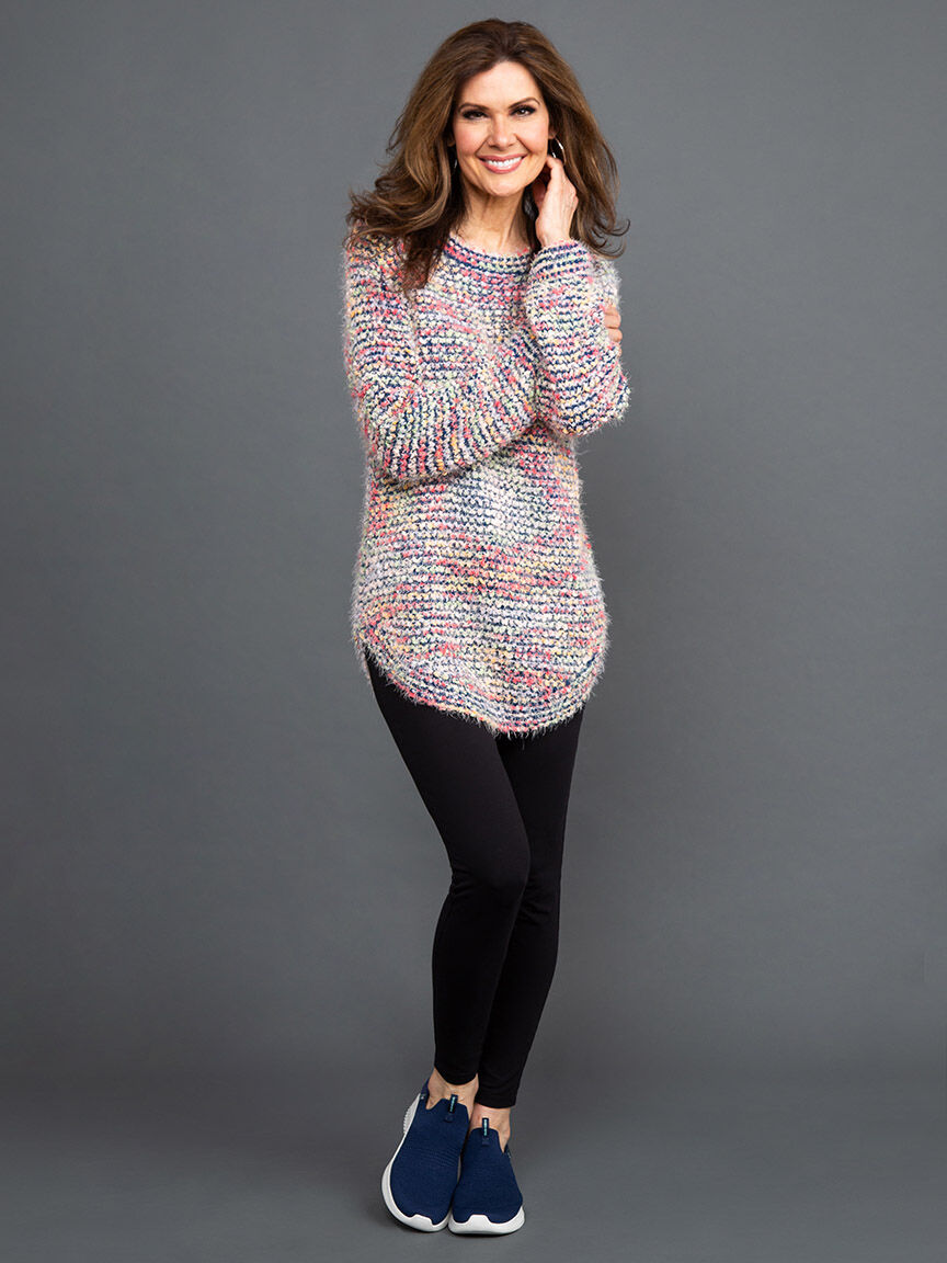 Colorful Eyelash Knit Long Sleeve Sweater Image 1